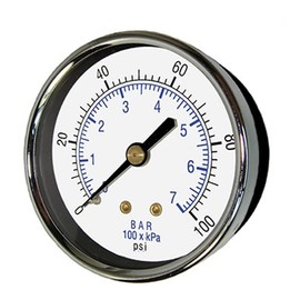 PIC Gauges 102D-254C Center Back Mount Dry Pressure Gauge w/ Black Steel Case, Brass Internals, Chrome Bezel, Plastic Lens, 2.5" Dial, 0/30 psi Range, 1/4" Male NPT