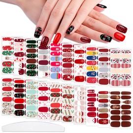 WOKOTO 20 Sheets Christmas Nail Stickers, Nail Polish Strips - Santa Claus, Elk, Snow Man, Christmas Tree, Christmas Full Nail Wraps Nail Polish Stickers Nail Strips For Women Nails Art Stickers