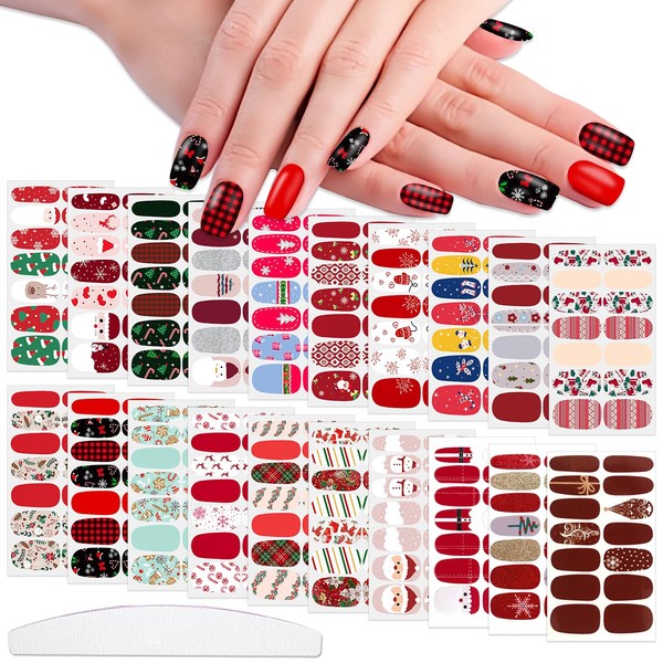 WOKOTO 20 Sheets Christmas Nail Stickers, Nail Polish Strips -