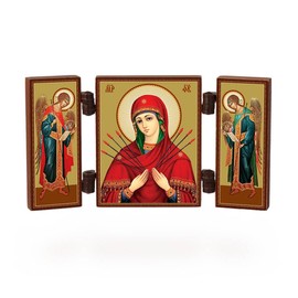 NKlaus - Seven Arrows Mother of God - Christian Icon Triptych - Semistrel'naja - Travel Altar Wood 36170
