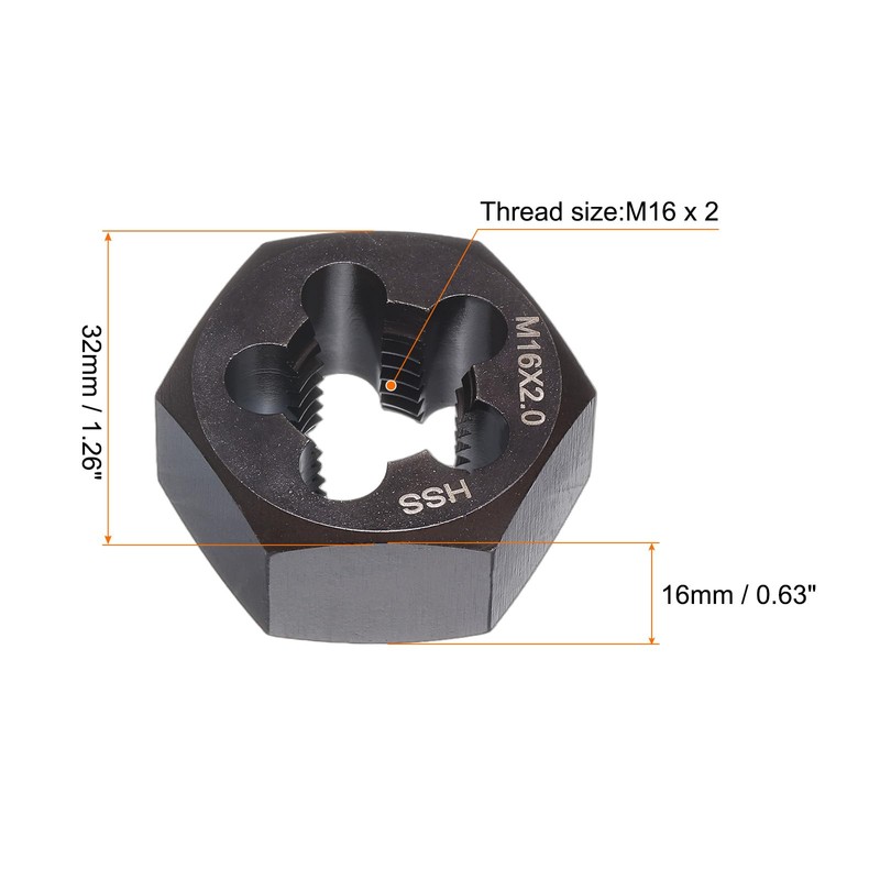 sourcing map Hex Threading Die M16 x 2 Metric Thread