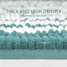 Starryle Bathroom Rugs Set 2 Piece, Extra Soft and Absorbent Fluffy Striped Chenille Bath Mat Rug Set, Non Slip Bathroom Floor Mat, Machine Washable (24" x 35" Plus 16" x 24", Denim)