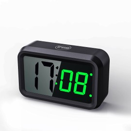 T-FAMY Digital Alarm Clock Battery Operated with Unique LCD/LED Display, Night Visible Cordless Small Clock for Bedroom, Wall, Travel (Green-Display)