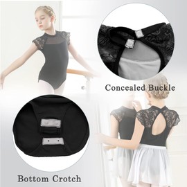 Happy Cherry Ballet Leotard, Girls' Ballet Suit with Skirt, Children's Short Sleeve Dance Bodysuit, Cotton Ballet Clothing, Teenager Ballet Leotard, Leotard for 3-16 Years, Bodysuit Black