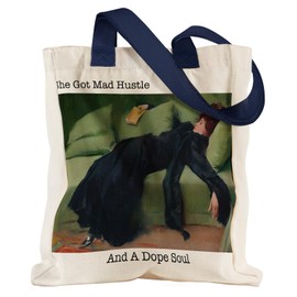 Miss Adola Aesthetic Heavy Canvas Tote Bag with Pocket for Women, Vintage Oil Painting Design Casual Sturdy Retro Artistic Cloth Cotton Gusseted Totes Bag with Pattern for Vacation, Shopping, Gym