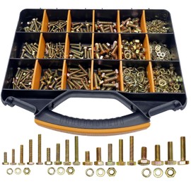 1000pcs Metric Bolt Kit, Nuts and Bolts Assortment Kit, M4 M5 M6 M8(12-30mm) Grade 8.8 Metric Bolt Assortment, Nuts and Bolts, Yellow Zinc Plated Coating, 18 Sizes