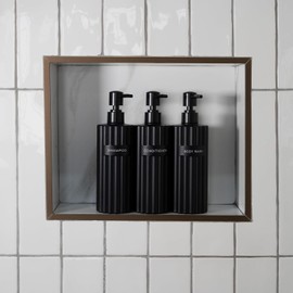 Stylish Shampoo and Conditioner Dispenser Set of 3 - Modern 19oz Shower Soap Bottles with Pump and Labels - Easy to Refill Body Wash Dispensers for an Instant Bathroom Decor Upgrade