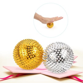 Layhou Pack of 2 Magnetic Acupressure Balls, Hedgehog Ball, Massage Ball, Magnetic Spiked Massage Ball, Medium 47 mm Diameter, Acupressure Massager (Gold (47 mm))