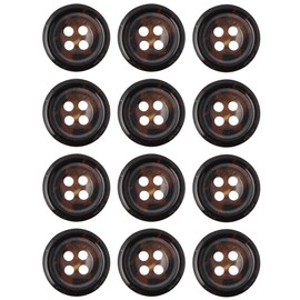 Mibo Buttons & Accessories 12pcs Polyester Imitation Horn Suiting Button - 4 Hole - Rounded Rim with Concaved Center - 24L(15mm) - Brown