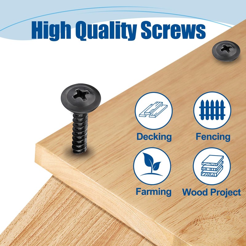 ANCHOREASE #8×1-1/4″ Wood Screw 200Pcs, Black Carbon Steel Standard Thread