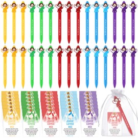 oneant 60 Pcs Christian Gifts Bulk 30 Bible Verses Pens 30 Scripture Quote Cards 30 Organza Bags Colorful Religious Ballpoint Pen Jesus Loves Me Greeting Card for Easter Thanksgiving Party School