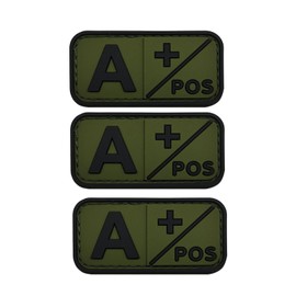 Uijokdef - Juego de 3 parches de tipo sangre positivo, tipo táctico positivo 3D de PVC con cierre de goma, tamaño de 2 x 1 pulgada (verde A+)