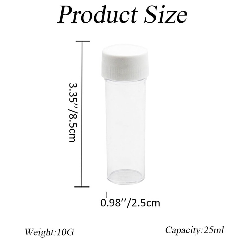 12Pcs 25ML Empty Clear Plastic Test Tubes with White Screw