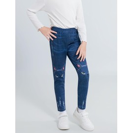 3 Pack Girls Jeggings Imitation Denim Print Leggings Girl's Stretchy Leggings Kids High Waist Slim Pants for Girls Size 7 Size 8