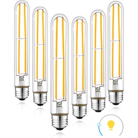 T10 LED Bulb, Long Edison Bulb 6W Dimmable, 7.3in Tubular Style, E26 Medium Base 2700K, Warm White Tube Light Bulbs, 7.3in 600LM 60W Equivalent, Ideal for Pendant Lighting Wall Sconces Vanity 6Pack