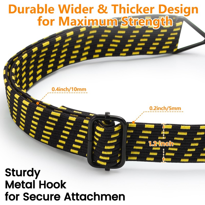 Adjustable Flat Bungee Cord with Hook, Heavy Duty Thickened &