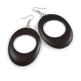 Open Cut Oval Wooden Hoop Earrings in Black - 80mm Long (Possible Natural Irregularities)