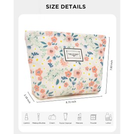 KOTORA Makeup Bag For Women - Corduroy Floral Cosmetic Bags Makeup pouch Vintage Aesthetic Cute Western Travel Toiletry Bag Organizer Makeup Brushes Storage Bag for Women (2-Pink Floral)