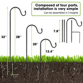 Hicarer 24 Pack Shepherds Hooks Outdoor Plant Hanger Hook 32 Inch Metal Shepherd's Hook Black Garden Bird Feeder Pole for Hanging Solar Lanterns Flower Basket Jars Christmas Lights Wedding Decor