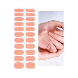 Yekafue No Lamp Gel Nail Strips 22 Pcs Wraps - Pale Orange, Solid, Easy Apply Gel Nail Stickers Long Lasting, Salon-Quality, 2 Prep Pads, 1 File, 1 Wooden Stick