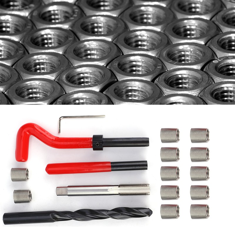 17Pcs Thread Repair Kit Stainless Steel Twisted Drill Wrench Threaded
