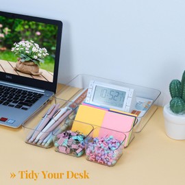 MultiBey 5 PCS Clear Plastic Drawer Organizer Set, 3 Sizes Non-Slip Storage Bins Organizer Trays for Makeup, Jewelry, Pantry & Office