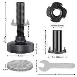 Heavy Duty Furniture Leveling Feet M10 Thread Furniture Levelers Adjustable Furniture Feet w/ T-nut Kit Table Levelers for Cabinet Workbench Chair Sofa and More,Large Base Supports 1320LBs-4 Packs