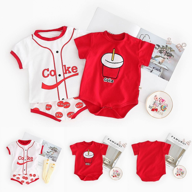 3 Pcs/Set Baby Clothes Cola Cup Pattern Jumpsuit Shirt Short