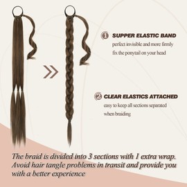 Barsdar Long Braided Ponytail Extension with Elastic Band, Straight Wrapped Braid Hair Extensions, DIY Natural Soft Synthetic Hairpiece for Women, 76 cm