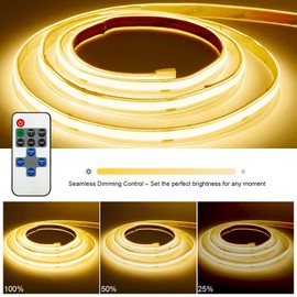 paul russells COB LED Strip Light, 24V- 5Watt/M, 320 LEDs/M, Warm White 3000K, 2300 Lumens, 5M Flexible Tape Light, IP65, High CRI 90+, DIY Indoor Lighting for Home, Cabinet & Decoration (Dimmable)