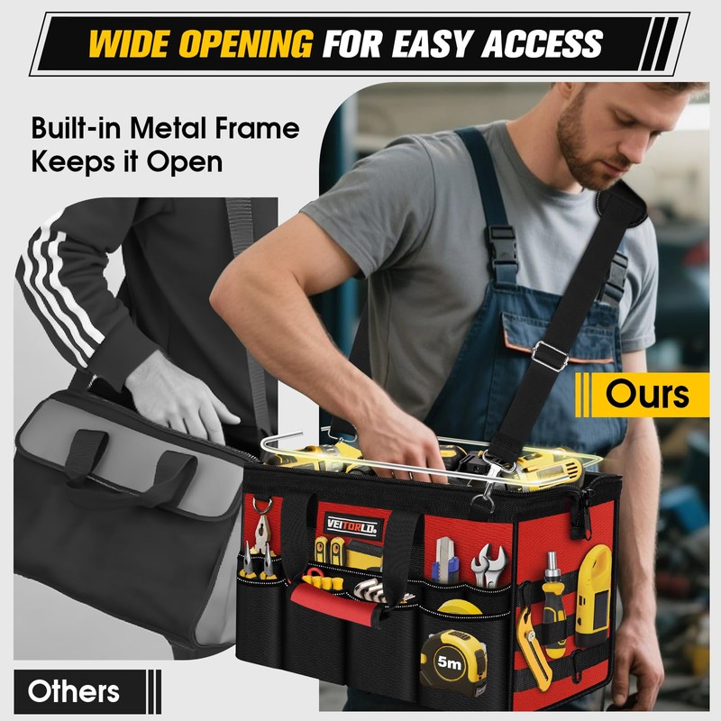 16-Inch Heavy Duty Tool Bag, 19-Pockets Tool Box Organizer, Portable