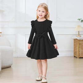 Kionio Toddler Girl Christmas Dress Baby Sweater Dresses Ruffle Ribbed Knit Long Sleeve A-Line Swing Fall Winter