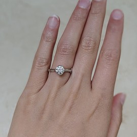 TwoBirch 1 Carat Moissanite Tulip Shaped Solitaire Engagement Ring in Platinum Plated Silver (Certified, 6.5 MM) SIZE 7