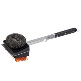 Oklahoma Joe's 1517365R06 Blacksmith Combo Grill Brush with Replaceable Nylon and Steel Wool Heads, Black/Red