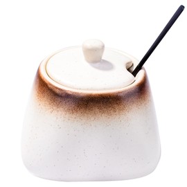 BOSILI Japanese White Sugar Bowl with Lid Ceramic Salt Bowls with Stainless Steel Spoon for Pepper Spices Seasoning