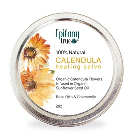 Epifany True 100% Natural Calendula Salve 2oz | Dry Skin Soothing Balm, Eczema Cream, Rashes, Bruises, Bug Bite Itch Relief | Organic Calendula, Organic Beeswax