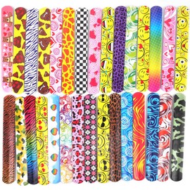 VANANA 30 PCs Slap Bracelets Slap Wrist Bands with 30 Designs Pattern Colorful Hearts Animal Party Bag Fillers Party Favours Pack
