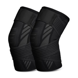 Kniebandage für Damen Männer 2 Stück Kniestütze mit Verstellbaren Trägern und Anti Rutsch Silikon für Sport, Laufen, Arthritis, Gelenkschmerzen, Bandverletzung, Meniskusriss, Tendonitis (Schwarz, M)