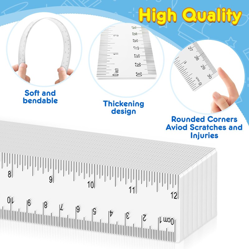 32 Pack Clear Plastic Ruler 12 Inch, Rulers Bulk for