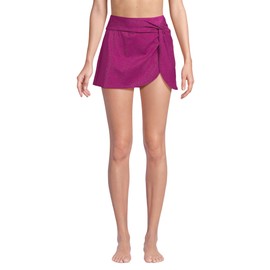 Lands' End Women's Chlorine Resistant Shine Twist Front Mini Swim Cover-up Skirt Medium Bright Magenta Shine