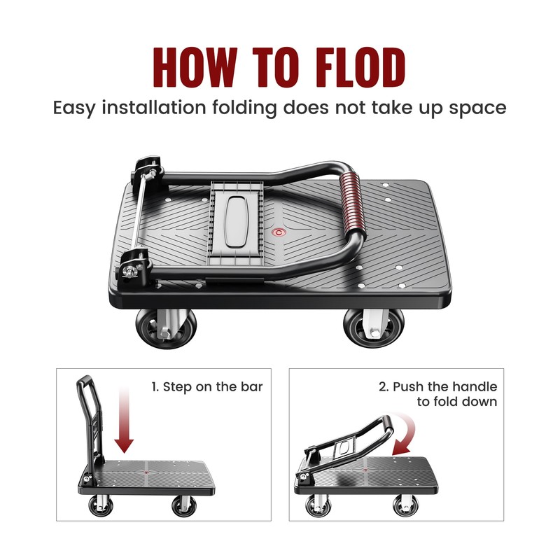TIDY PALM Upgraded Foldable Push Cart Dolly | 660 lbs.Capacity