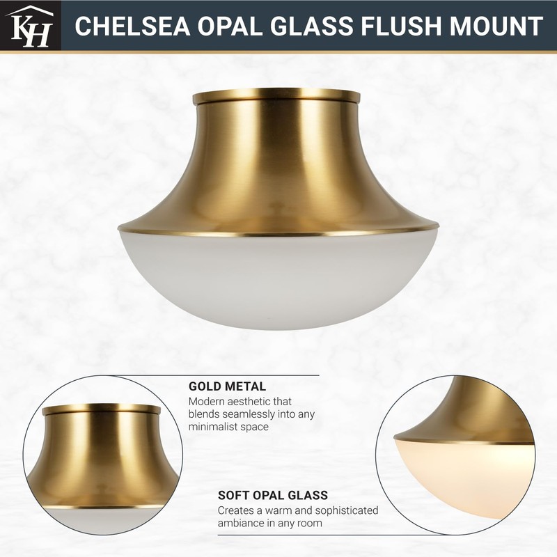 Kenroy Home Chelsea Opal Glass Flush Mount with Gold Metal