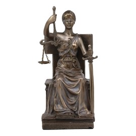 Ebros Seated Lady Justice in Blindfold with Scales and Sword Statue 8.25" Tall Greek Goddess La Justica Dike Figurine in Faux Bronze Resin for Lawyers White House Supreme Court Fans