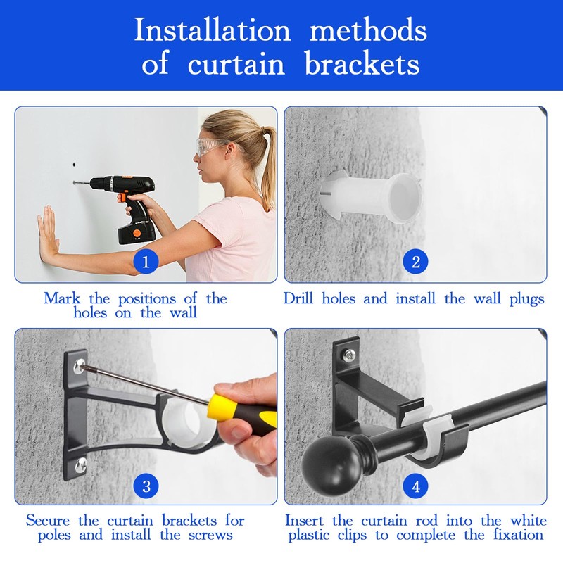 2 Pack Heavy Duty Curtain Pole Brackets – Wall Mounted