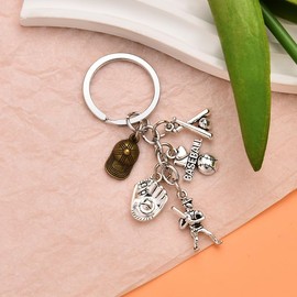 Retro Baseball Keychain Gifts for Boys Girls Baseball Lover Team Coach Fans Gifts for Men Women Cap Charms for Bags Sports Charms Decoration Accessories