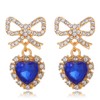 Bow Heart Earrings for Women Valentines Rhinestone Ribbon Crystal CZ