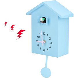 CYSFETENA Blue Modern Cuckoo Clock, 15 x 9 x 25 cm Cuckoo Clock with Quiet Movement, ABS Plastic Cuckoo Clocks with Night Rest Function for Home, Living Room, Kitchen, Office
