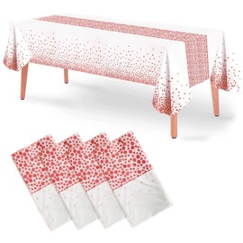 Disposable Plastic Tablecloths, 4 Pack White and Pink Sequins Tablecloth 54" x 108" Party Table Cover Table Runner for Rectangle Tables up to 8 ft and Birthday Wedding Christmas New Year BBQ Banquet