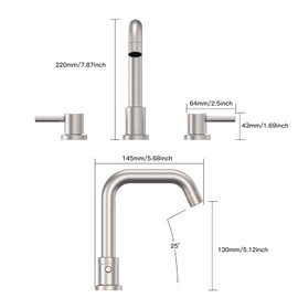 Homfan Two Handles Widespread 8 inch Bathroom Faucet,Split Lavatory Sink Faucet,Pop Up Drain,cUPC Supply Line,360°Swivel Spout,7-Shape Tube Brushed