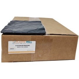 PlasticMill 12-16 Gallon Garbage Bags: Black, 1.2 Mil, 24x31, 250 Bags.
